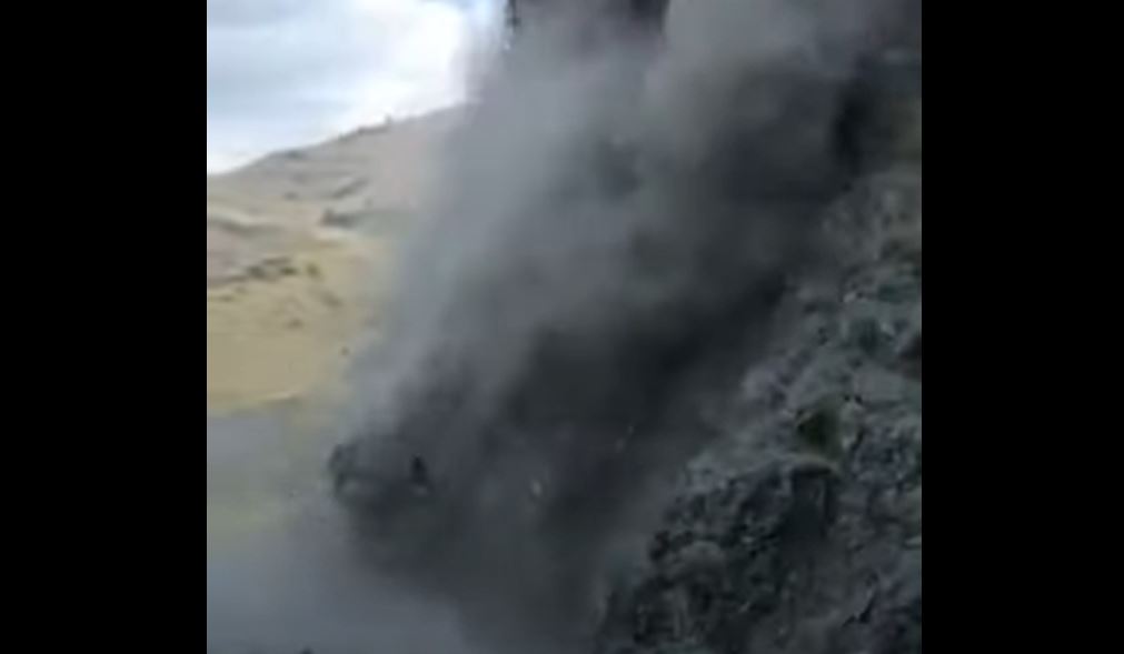 VIDEO: Rock Slide Hits Highway Just Feet Away From Car