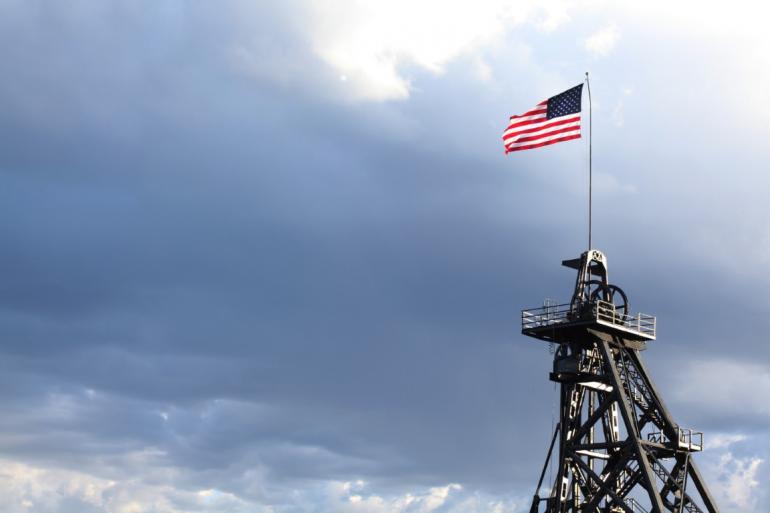 American flag on Gallows frame